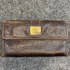 Vintage 90s Liz Claiborne Monogram Wallet Credit Card Holder Trifold Brown 7.5x4