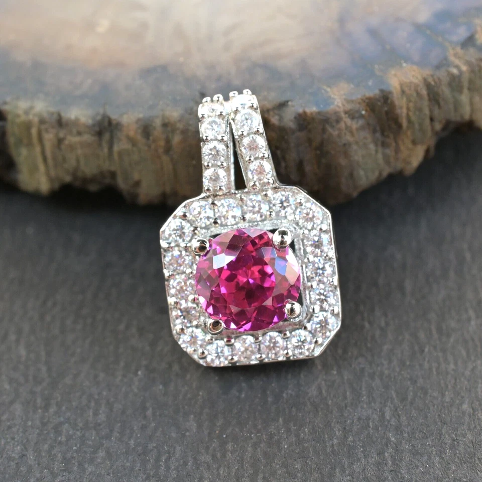 Colgante de piedras preciosas sueltas de zafiro rosa natural de 15 quilates - Joyería certificada plata 925 Foto 4 de 4