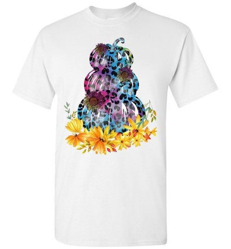 Triple Stacked Leopard Pumpkins Fall Autumn Tee Shirt Top - Imagen 2 de 24