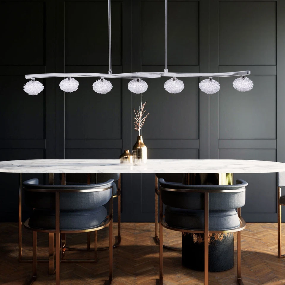 Luce a Sospensione Plafoniera Lampada Lampada 7 Fiamma Cromato Vetro Design - Immagine 3 di 4