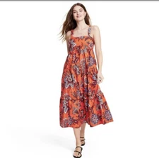 RHODE - Orange Floral Midi Sleeveless Dress