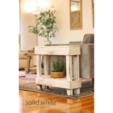 Accent Table (White) White Farmhouse Rectangular Wood Rustic Distressed Finish