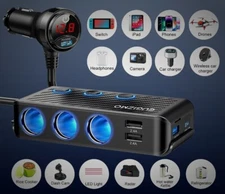 Car Cigarette Lighter Adapter, Dual USB C PD30W 3-sockets car Cigarette... 