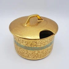 Vintage Hand Painted OSBORNE Covered Dish w/ Victorian Couple Design Gold Floral