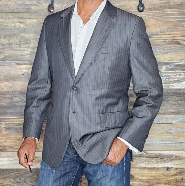 Chaqueta Blazer Personalizada Astor & Negra Lana Gris Rayas Puños de Trabajo Doble Ventilación 40R Foto 4 de 4