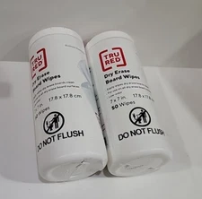 2 × Tru Red TR57654 Whiteboard Dry-Erase Cleaning Wipes 7" x 7", 50/Pk