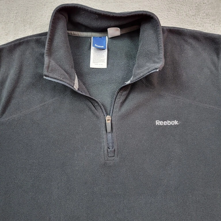 Sudadera Reebok 1/4 Cremallera Polar Pullover Logo Para Hombre Grande Negra Suave Exterior Foto 2 de 4