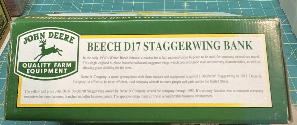 John Deere Beech D17 Staggerwing Bank Diecast Metal Limited Edition # 48004 NIB - Image 3 of 4