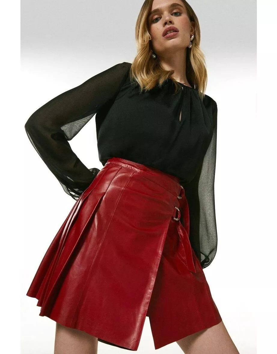 Karen millen top burgundy leather skirt