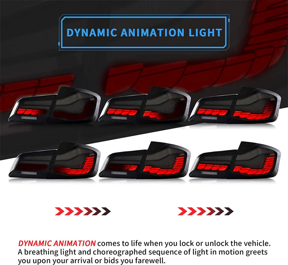 Par de luces traseras OLED GST ahumadas para BMW Serie 5 2010-2017 F10 F18 con animación Foto 4 de 4