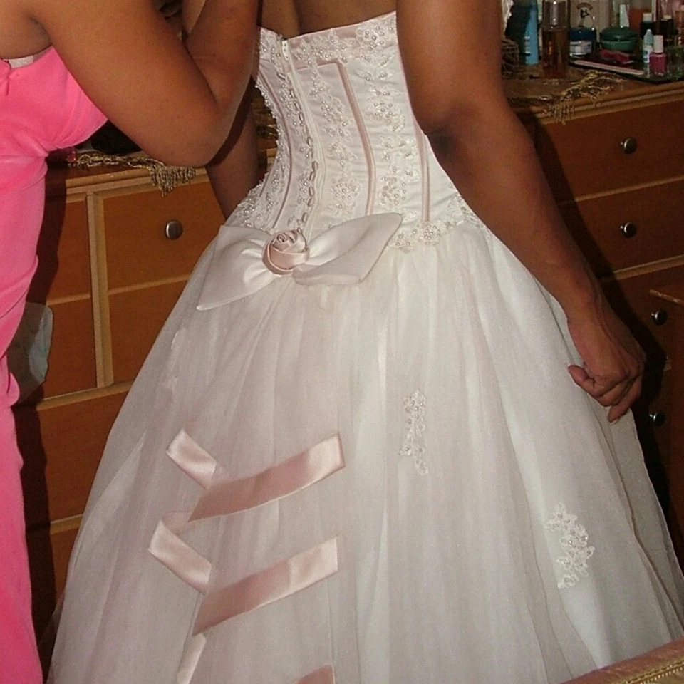 wedding dress women halterneck ballgown princess champagne pink embroidery  - Image 2 of 4