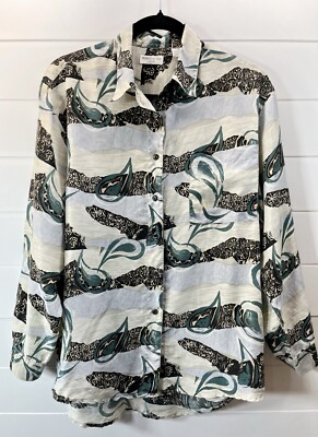Robert Stock Limited Womens Silk Shirt Sz M Abstract Long Sleeve Art To Wear
