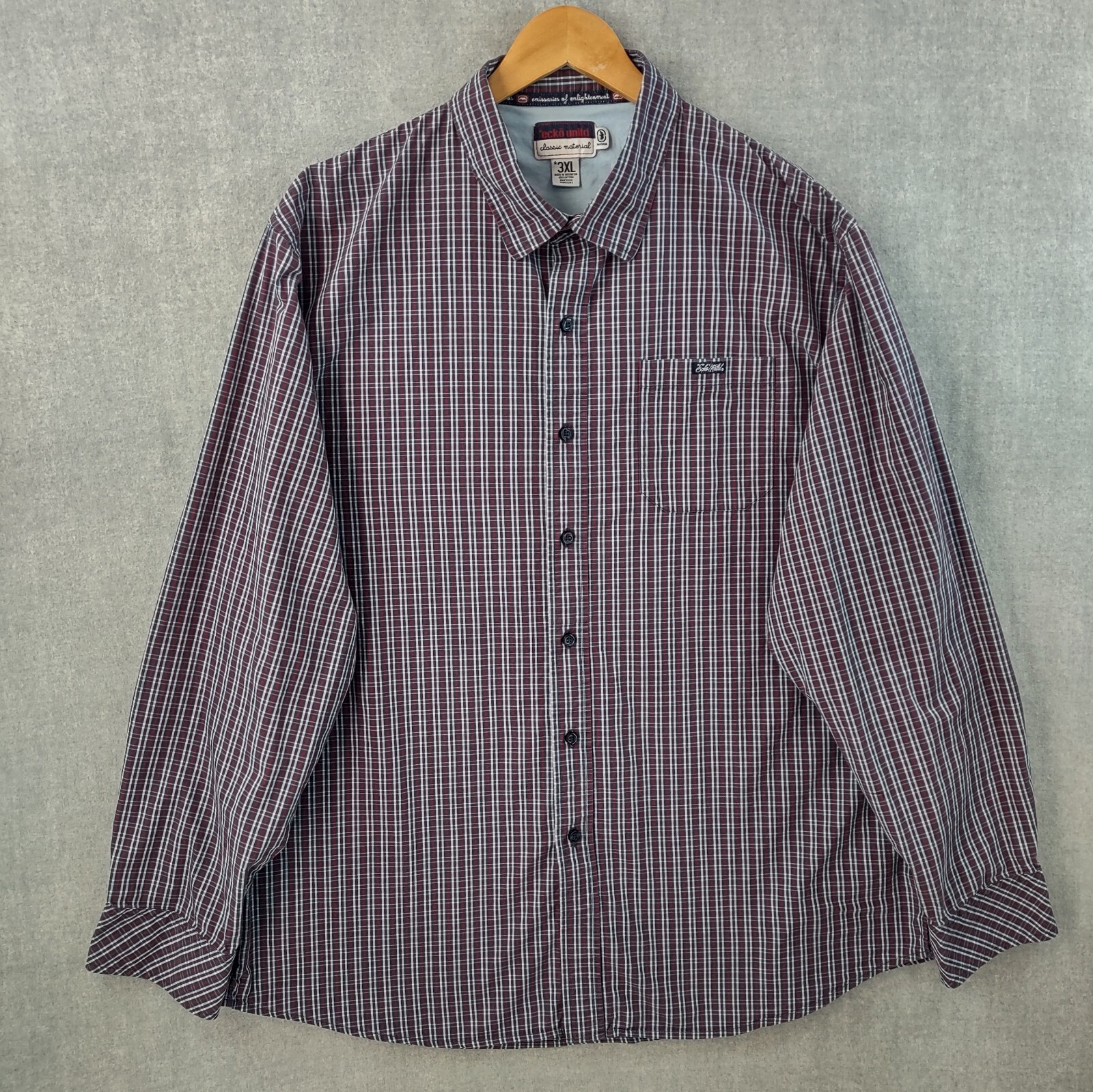 ECKO UNLTD Shirt Men 3XL Multicolor Y2K Check Plaid Pocket Button Up Long Sleeve