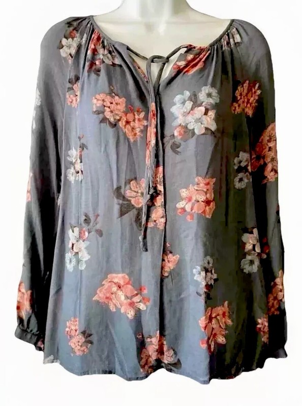 *LUCKY BRAND* Blue Floral Semi Sheer Long Sleeve Boho Blouse - Size Small