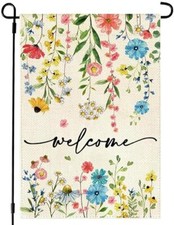 Welcome Summer Floral Sunflower Butterfly Dragonfly Bee Bird Garden Flag A