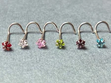 1pc Surgical Steel Nose Screw Ring w/Star Prong Set Gem 18g,20g - choose color