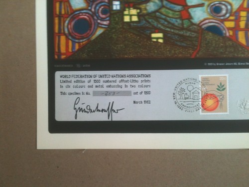 HUNDERTWASSER ( VEREINTE NATIONEN ) WFUNA KUNSTGRAFIK 1982 - NEW YORK FD GESTEMPELT - Bild 2 von 3