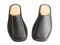 MENS BLACK 100% LEATHER  SLIPPERS MULES SCUFF SHOES ORTHOPEDIC SIZE 8 TO 13