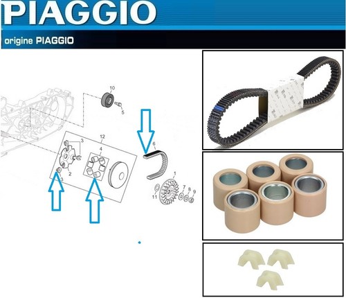 Kit Révision Courroie Aprilia SRV 850 2012 - 8 Galets + 6 Guides D'origine Piaggio