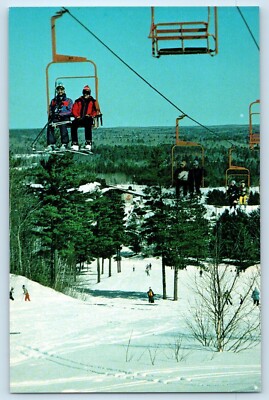 c1960 Cable Wisconsin Vintage Postcard Telemark Lodge Skiers Morgedal Ski Hill