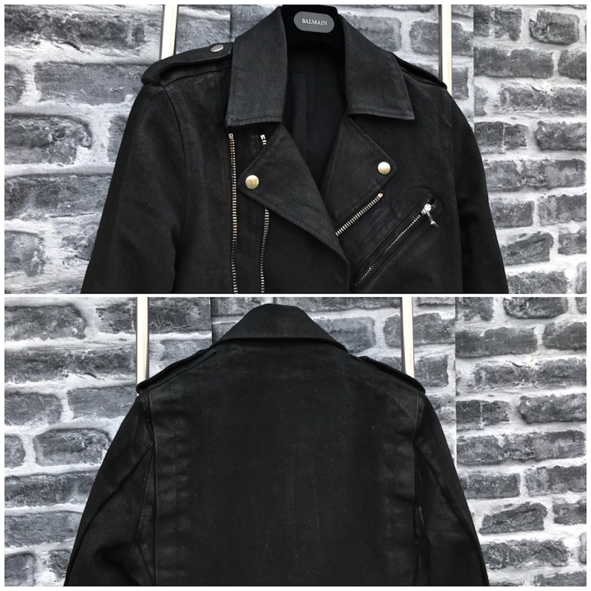 Rare & Great Balmain SS15 Black Waxed Denim Cotton Biker Jacket