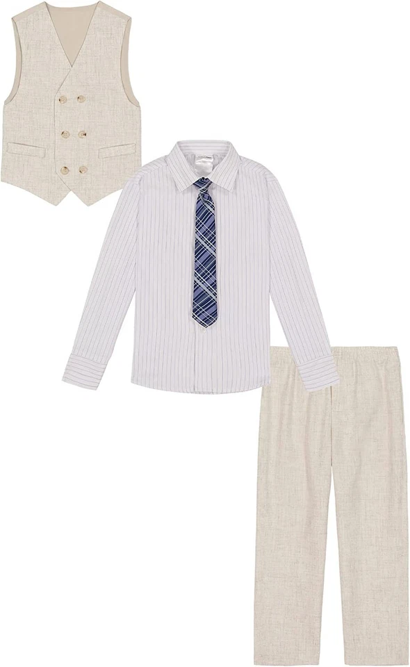 Traje formal de 4 piezas de Calvin Klein para niños, chaleco, pantalones, camisa de vestir con cuello, corbata Foto 2 de 3