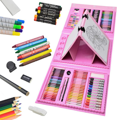 185 Pieces Double Sided Trifold Easel Art Set, Drawing Art Box with Oil Pastels,