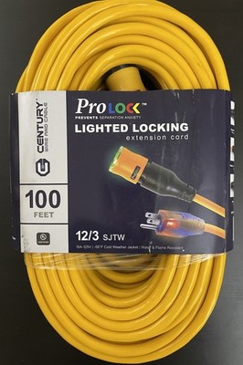 100ft 12/3 Extension Cord UL Listed LED Lighted Locking,Cold Weather, Yellow