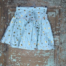 Matilda Jane Girls Size 12 "Gilded Greens Skirt" Sky Blue Gold Polka Dots Twirl
