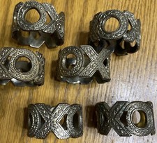 Antiqued Brass XOXO Love Kisses Napkin Rings Ornate Beaded 1.5 in Set/6