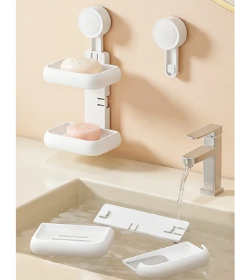 Porte-savon aspirant rose double compartiment pour évier salle de bain - Photo 1/4