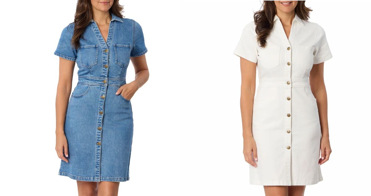 draper james women's denim dress Draper James Women's Short Sleeve Button Front Denim Dress with Belt