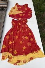 Vintage Red Yellow Floral Two-Piece Set, 100 Viscose