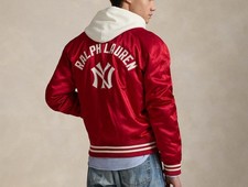 Authentic $598 Yankees Polo Ralph Lauren Satin Jacket - Red/Size L