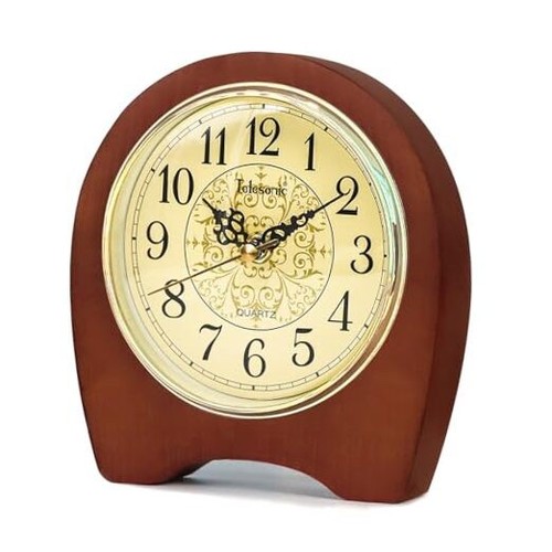 Desk Clock, Wooden Silent Table Clock, Battery Operated Vintage Clock Home