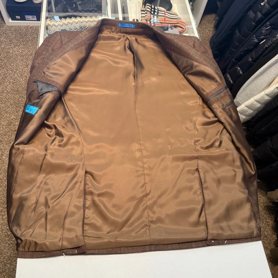 BluJacket Loro Piana Zelander Brown Plaid 2 Button Wool Sport Coat Mens 44R NEW - Image 3 of 4