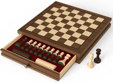 13'' Walnut Chess Set with Storage Board for Adults & Children, 2 Players