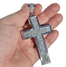 2 Ct Round Cut White Moissanite Men's Cross Pendant 14K White Gold Plated