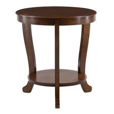 Linon Merce 22" Round Wood Side Table with Shelf in Hazelnut Brown
