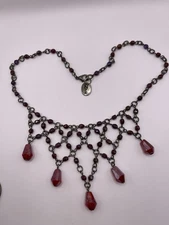 Vintage Zad Red Glass Crystals Victorian Inspired Necklace