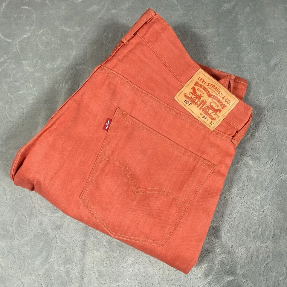 Levi’s 501 Jeans Men 36x31 Relaxed Straight Leg Orange Button Fly Rare Colorful - Image 2 of 4