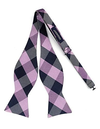 Bow Ties for Men Check Plaid Self Tie Bow Tie and One Size F-06 Grape Purple - Image 4 of 4