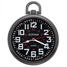 Gotham Men's Gun-Tone Slim Railroad 24 Hour Open Face Quartz Pocket Watch