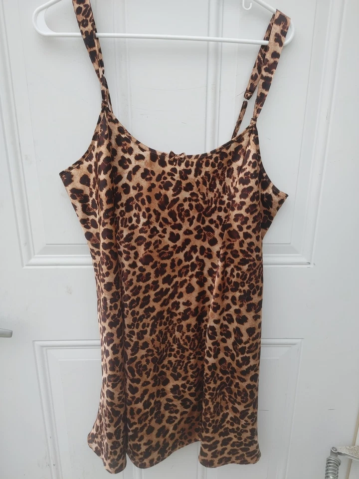 Леопардовый принт 2 ПК пижамы комплект размер XL Spagetti ремень платье с прикрытием - Изображение 2 из 4