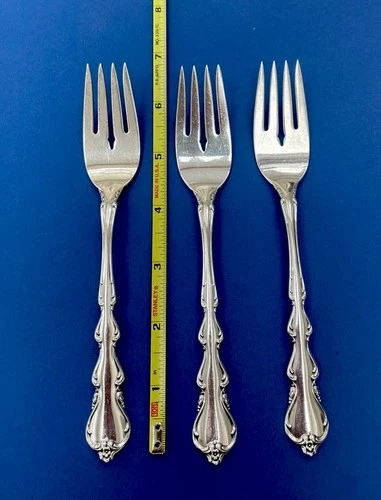 3 International Sterling Angelique Sterling Silver Salad Forks 6 1/2" Inch