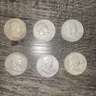 LOT OF (6) 1949 , 1951, 1952, 1960 , 1963 FRANKLIN SILVER HALF DOLLARS 90%