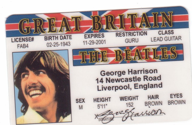 The Beatles George Harrison Drivers License Fun Fake Id Card John Lennon S Pal