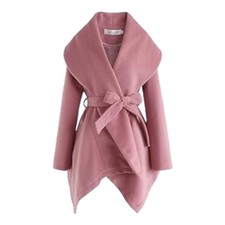 Chicwish Womens Turn Down Shawl Collar Open Front Pink Asymmetric Hemline Medium