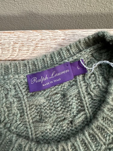 Ralph Lauren Purple Label 100% Cashmere Cable Knit Sweater L Sage Green $1695 - Picture 9 of 19