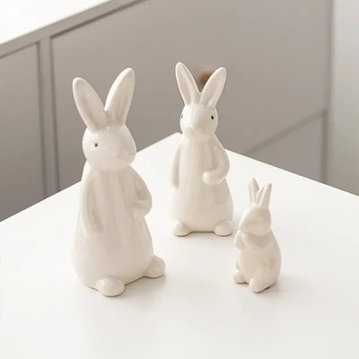 Osterhase Keramik Figur Hase Frühling weiß Wohndeko Figuren Ornament